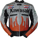 Kawasaki Flamme Stil Motorrad Lederjacke