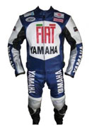 Yamaha FIAT Motorradrennen blaue Farbe Lederkombi