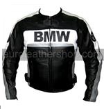 bmw motorrad leather jacket in black white grey colour