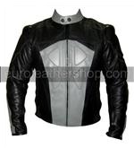 grey and black colour motorbike leather jacket wit